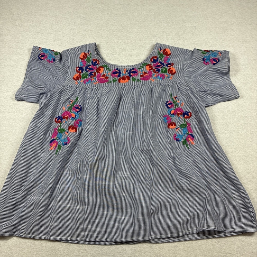 See And Be Seen Lot of 2 Embroidered Floral Blouses Peasant Boho Size Large - Picture 12 of 14